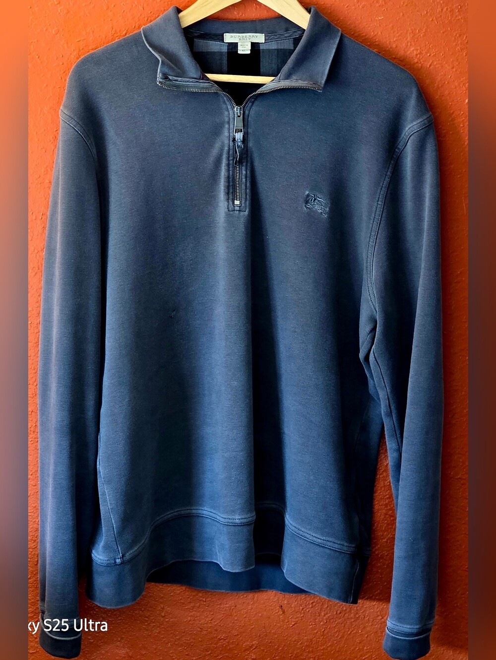 Burberry Brit Men's Charcoal Gray Zip-Up Quarter Pullover With Elbow Patches